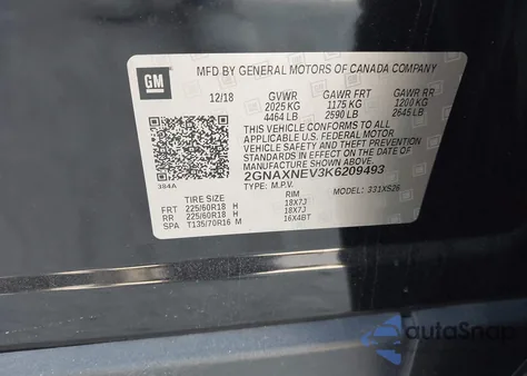 2019 Chevrolet Equinox Premier из США, поврежденный, VIN 2GNAXNEV3K6209493